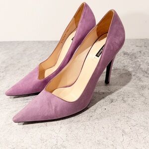 Giorgio Armani Suede Purple Suede High Heels asymmetrical pointed Pump Size 40